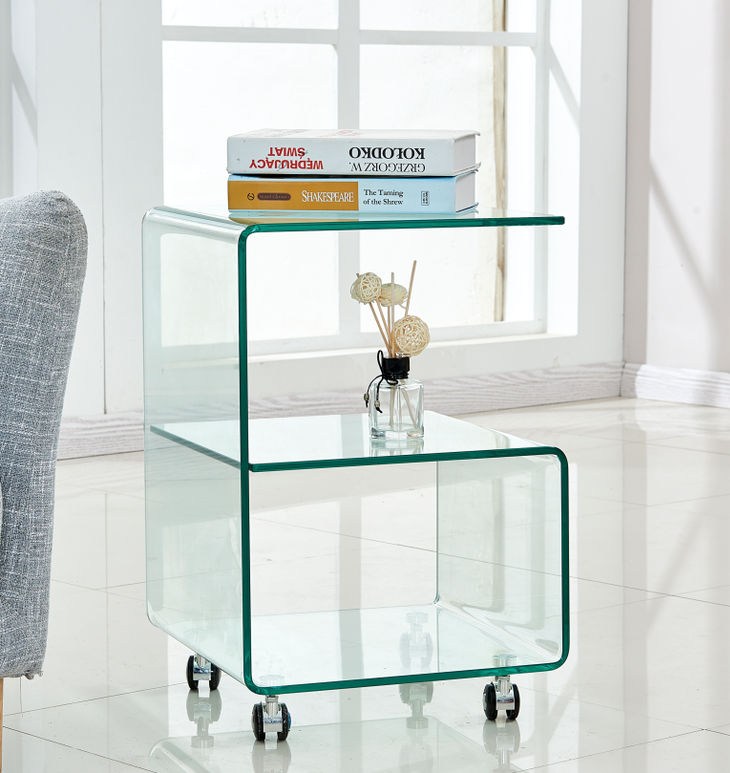 Mesa ABIGAIL, ruedas, cristal transparente, 40 x 40 cms Mesa ABIGAIL, ruedas, cristal transparente, 40 x 40 cms