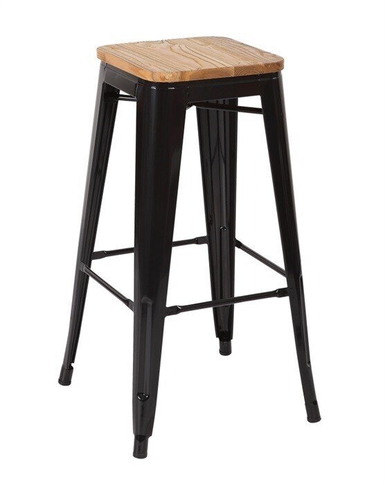Taburete TOL, acero, madera, negro
