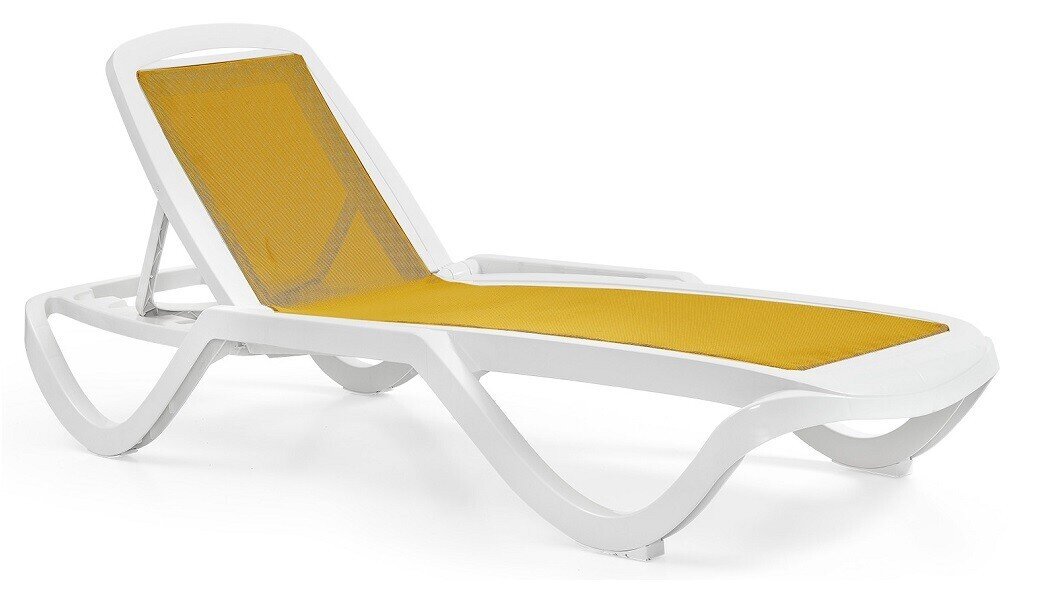 Tumbona CARIHUELA, apilable, polipropileno blanco, textilene amarillo