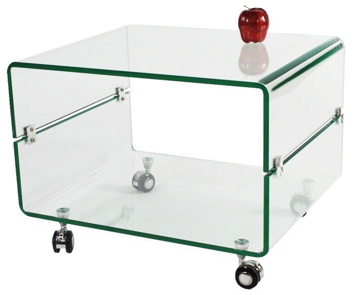 Mesa MELBOURNE, cristal curvado, ruedas, 60x40 cms