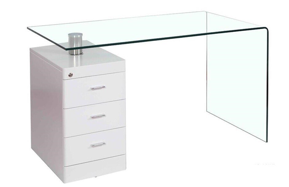 Mesa ARTEMISA, cristal curvado, cajonera, 125x65 cms