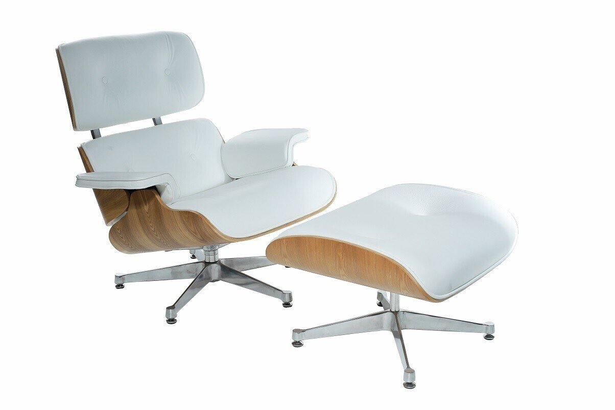 Butaca con ottoman EA, fresno, base pulida, similpiel blanca Butaca con ottoman EA, fresno, base pulida, similpiel blanca