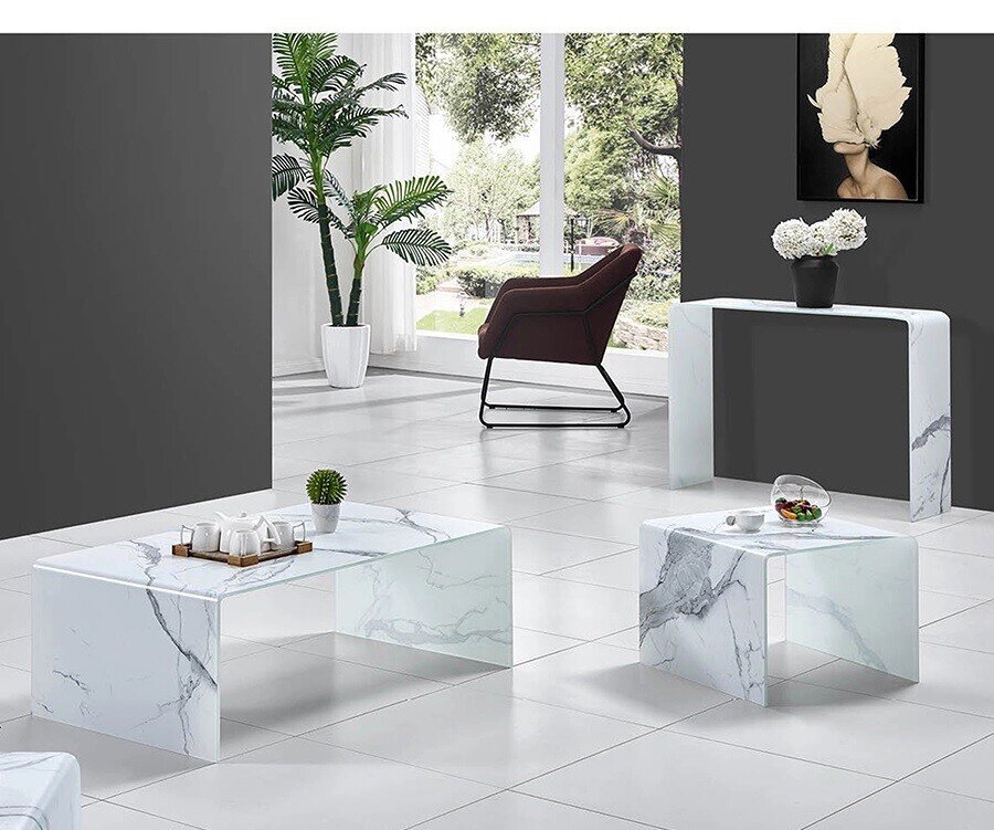 Mesa MARBLE, baja, cristal, imitaci�n M�RMOL, 50x50 cms