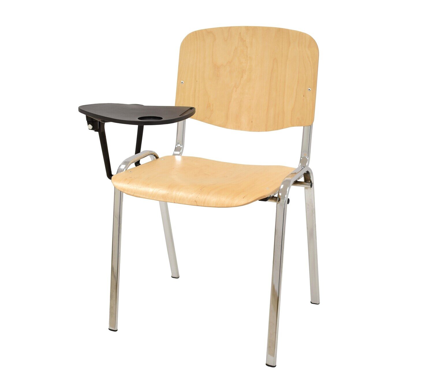 Silla NIZA NEW, chasis cromado, pala escritura, madera natural Silla NIZA NEW, chasis cromado, pala escritura, madera natural