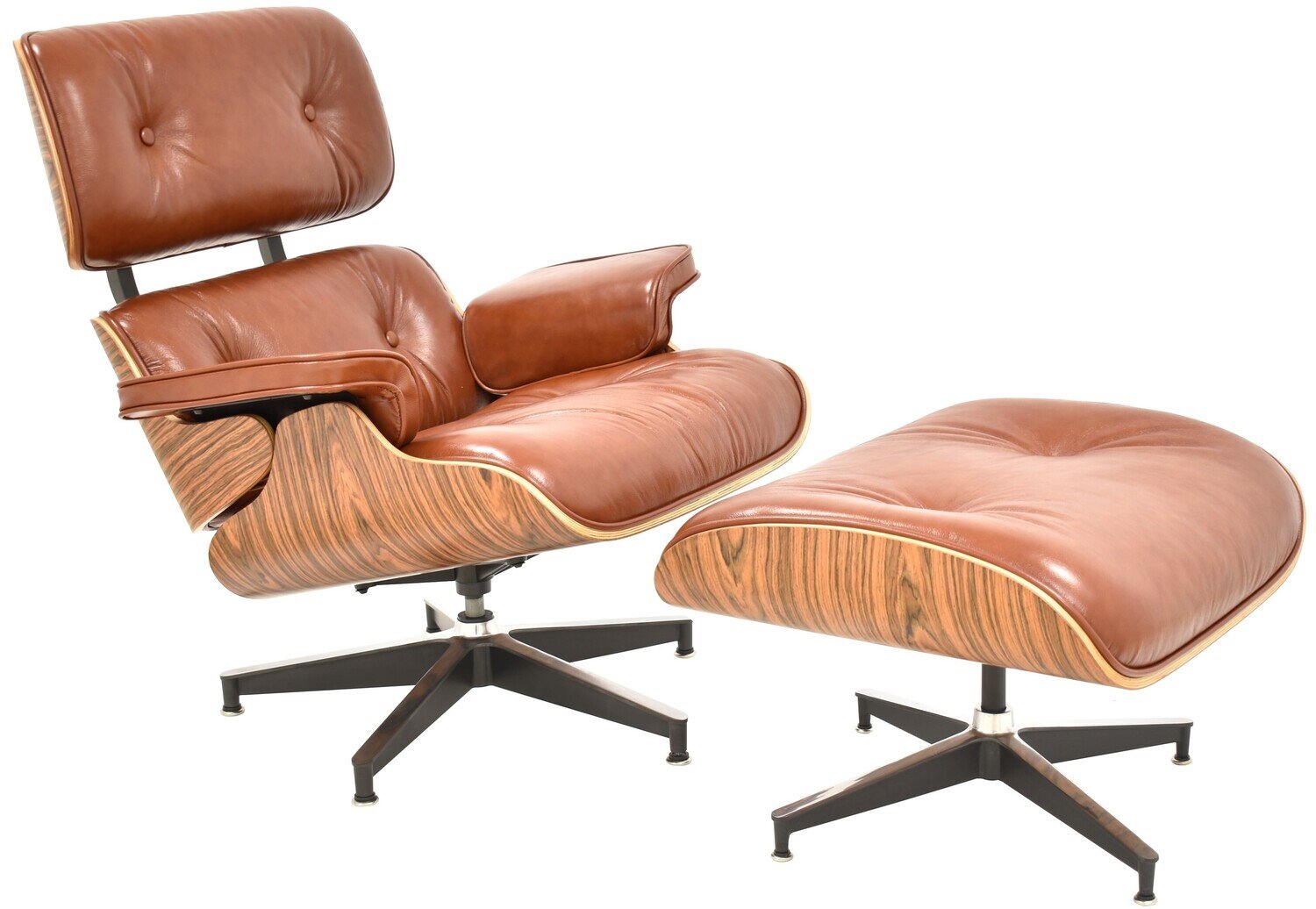 Butaca con ottoman EA, palo rosa, piel MARR�N