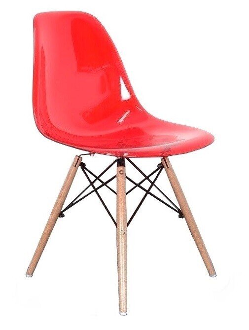 Silla TOWER, madera, policarbonato transparente rojo