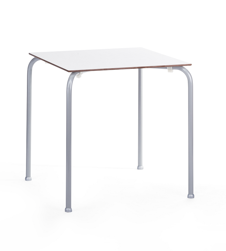 Mesa FERAY, apilable, epoxi plata, tablero fen�lico blanco, 69 x 69 cms.