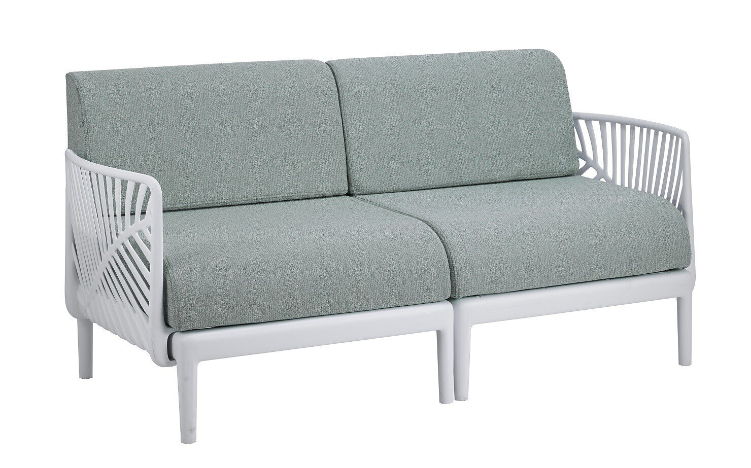 Sof� LIDO, 2 plazas, polipropileno blanco, tapizado verde agua