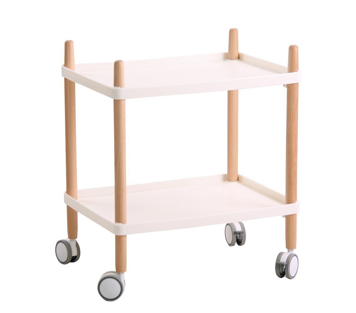 Mesa auxiliar IKER, ruedas, madera, polipropileno blanco