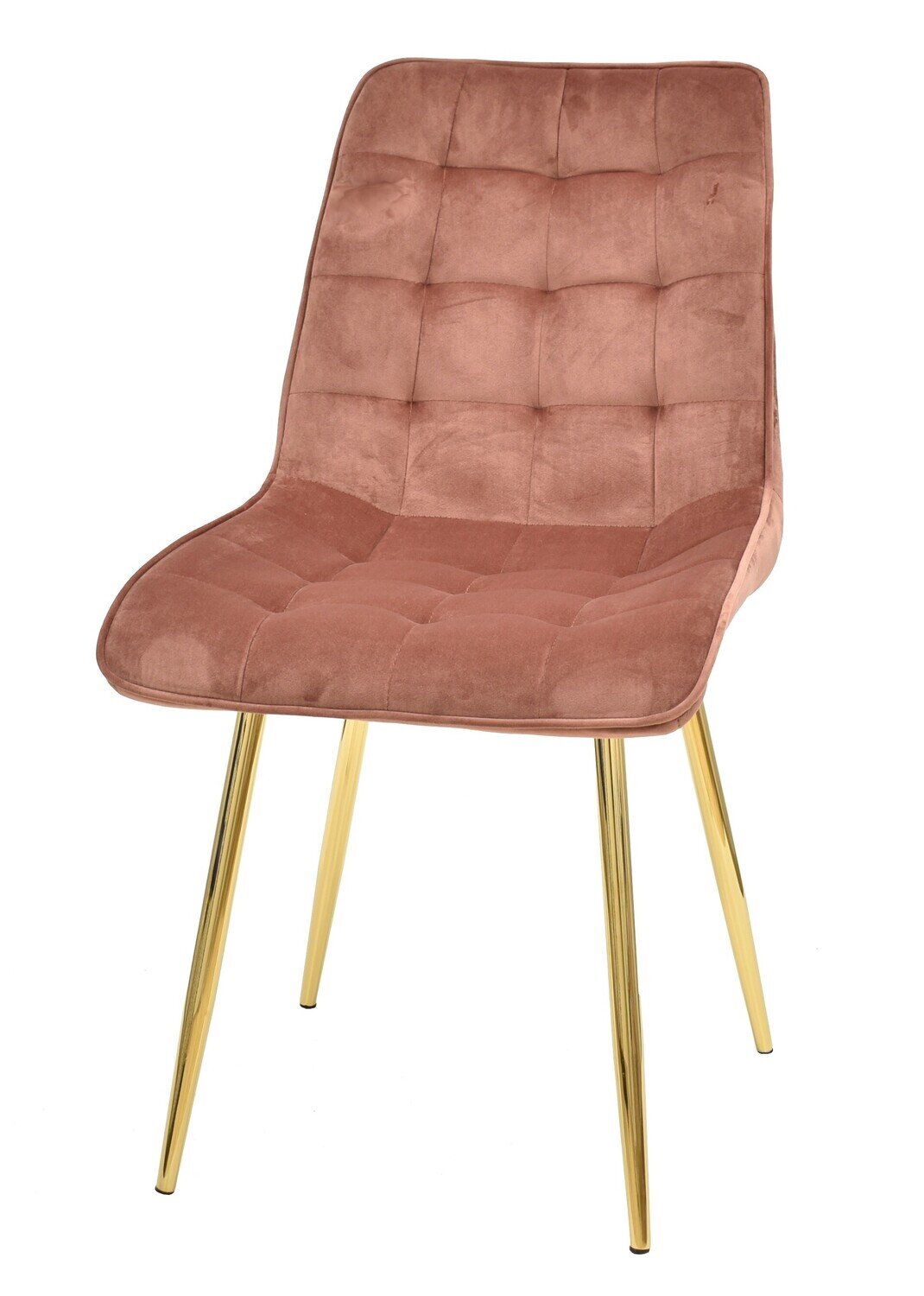 Silla GILDA, metal, dorado, tejido velvet rosa coral