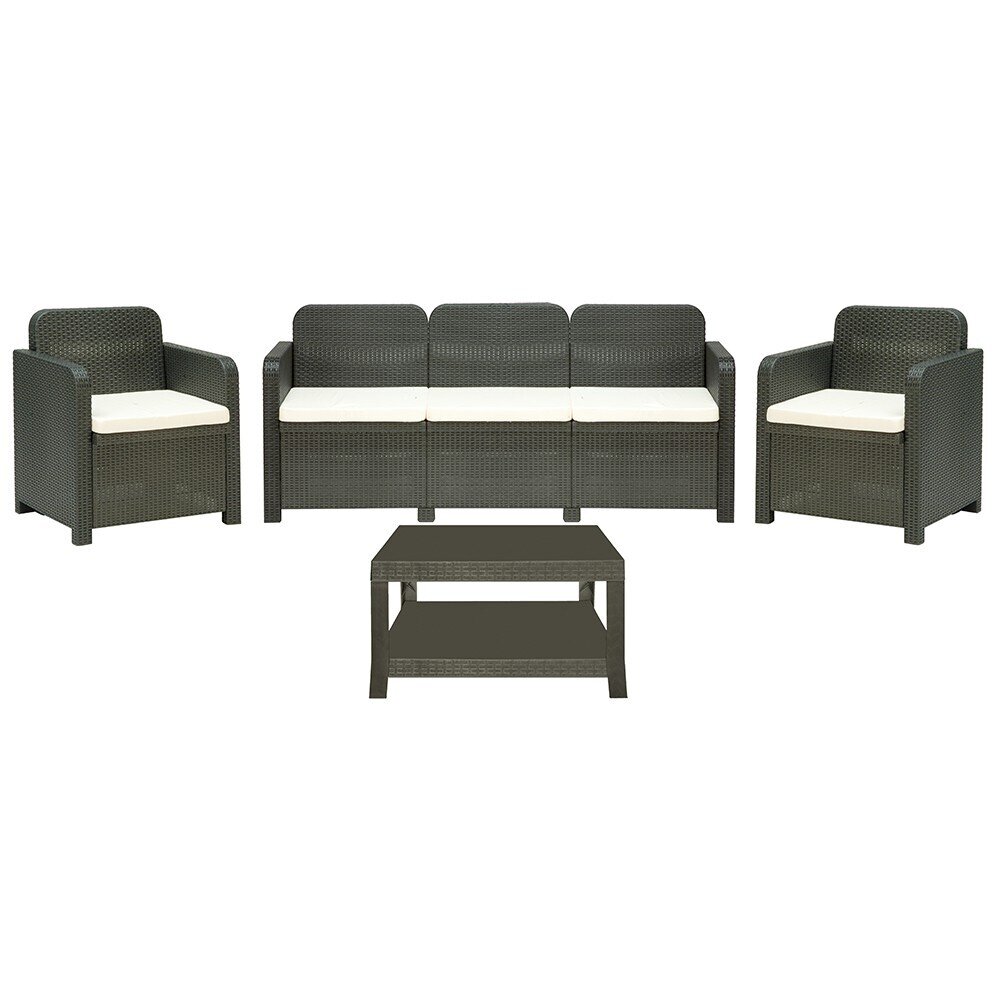 Conjunto BRASIL, 2 Sillones + Sof� + mesa, poli Rat�n antracita, cojines