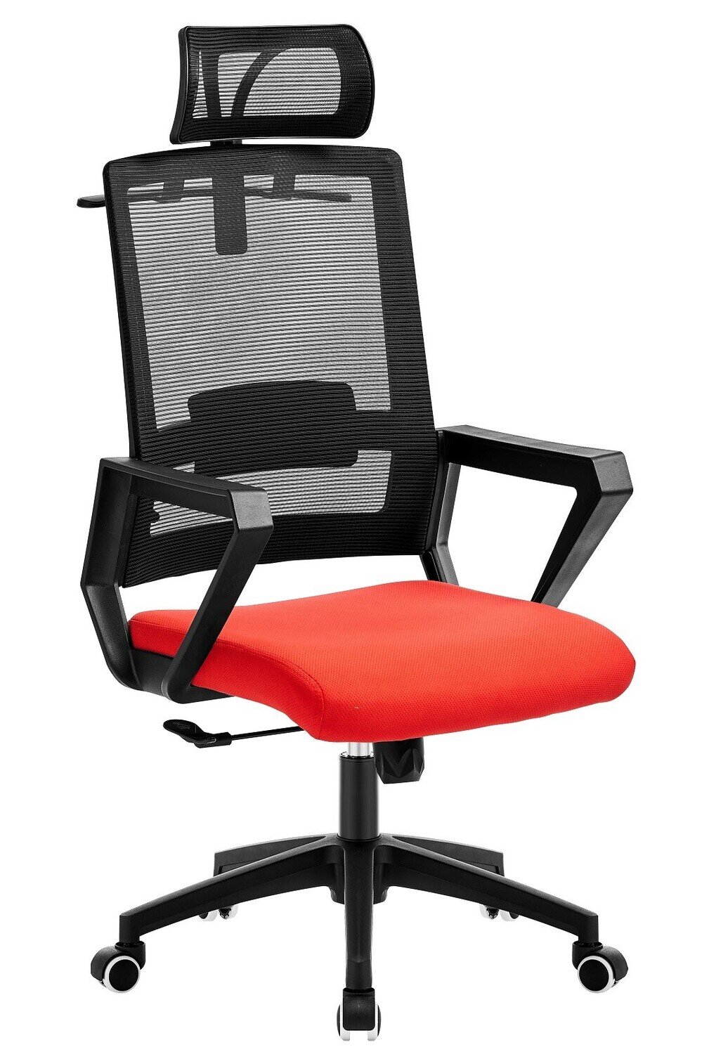 Sill�n de oficina ASTON, negro, malla negra, tejido rojo