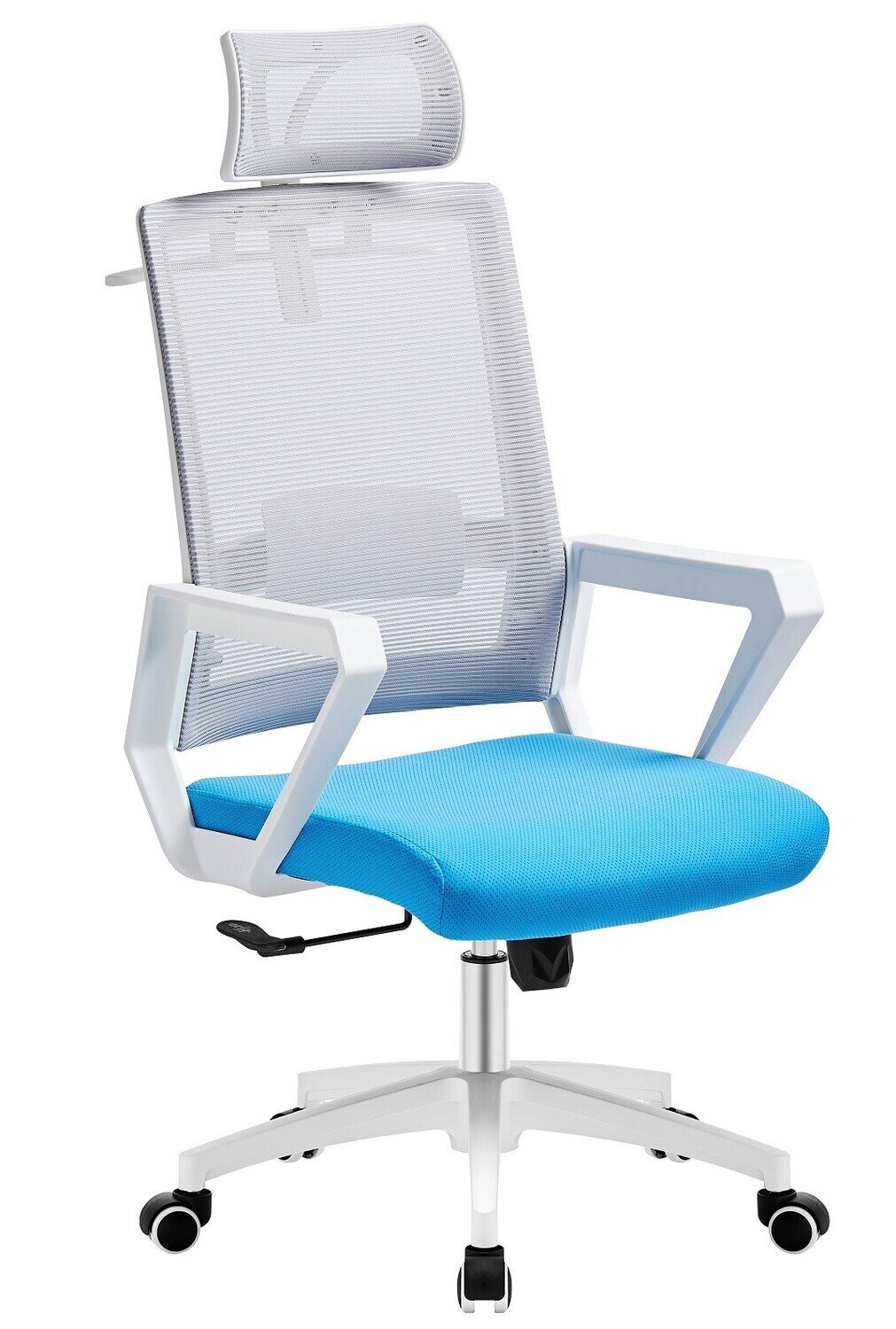 Sill�n de oficina ASTON, blanco, malla gris, tejido azul claro