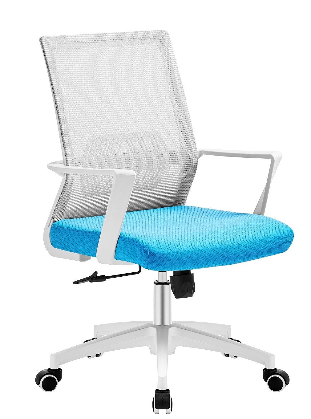 Sill�n de oficina RISLEY, blanco, malla gris, tejido azul claro