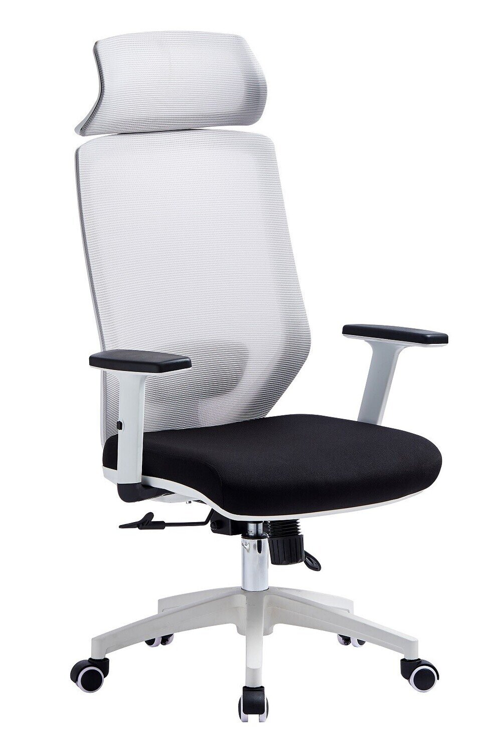 Sill�n de oficina CLAYTON, blanco, malla gris, tejido negro