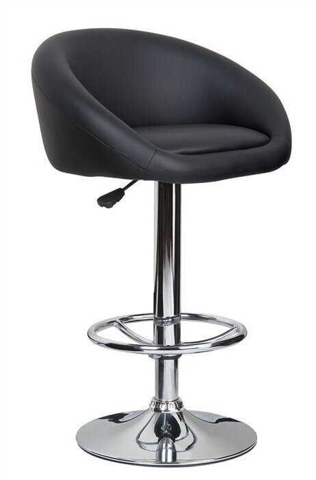 Taburete DRUM (L), cromado, similpiel negra