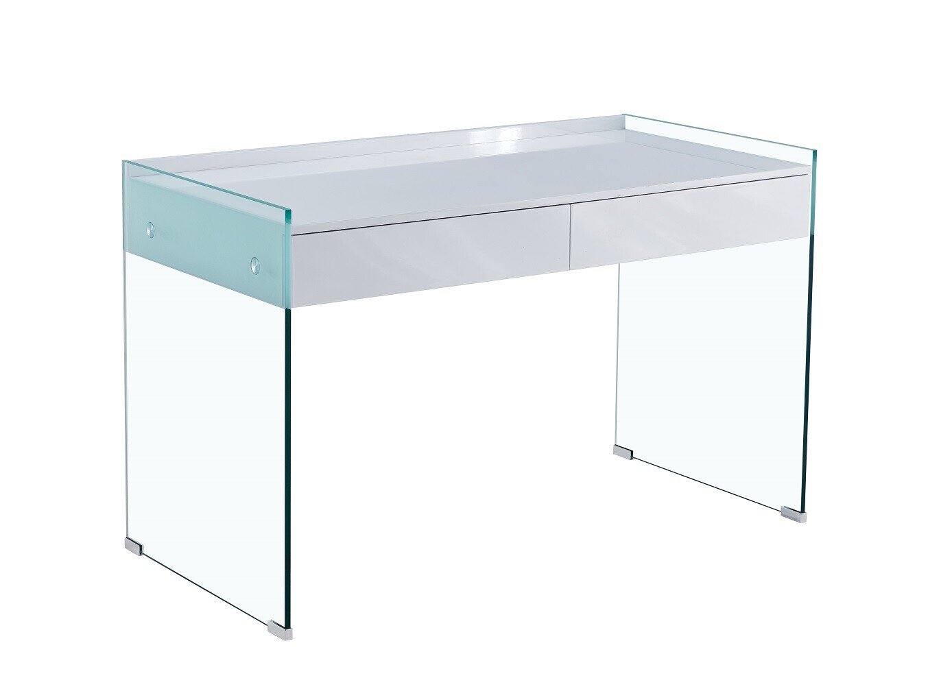Mesa LIMOGES, cristal, cajonera, lacada blanca, 120 x 60 cms