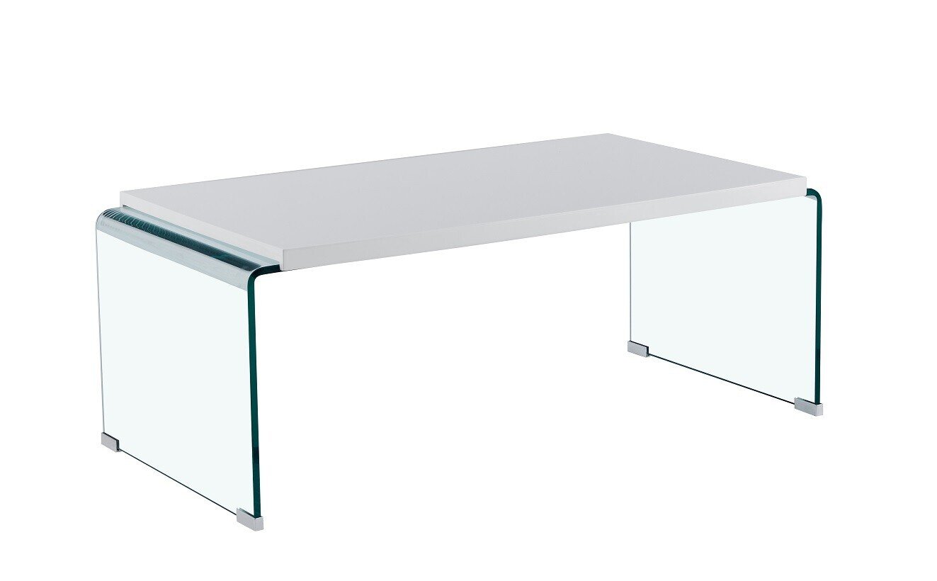 Mesa ARISTON, baja, lacada blanca, cristal, 110x55 cms