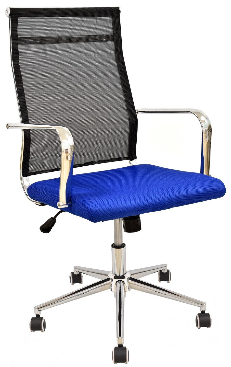 Sill�n de  oficina AUSTRIA, alto, malla negra, asiento azul