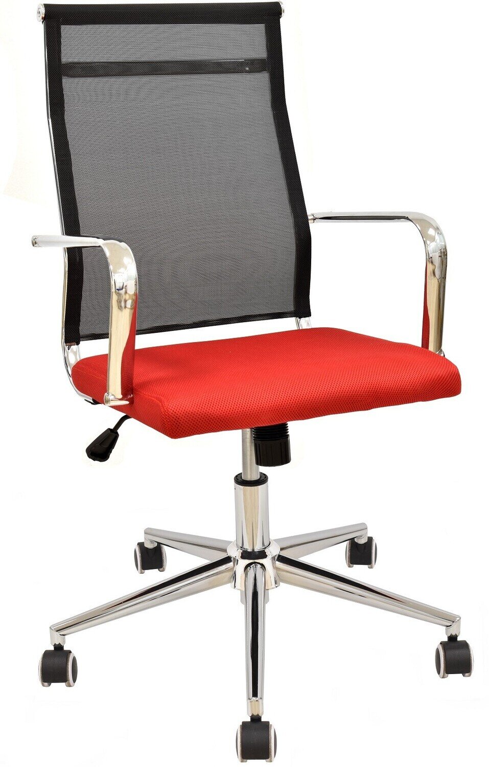 Sill�n de oficina AUSTRIA, alto, malla negra, asiento rojo