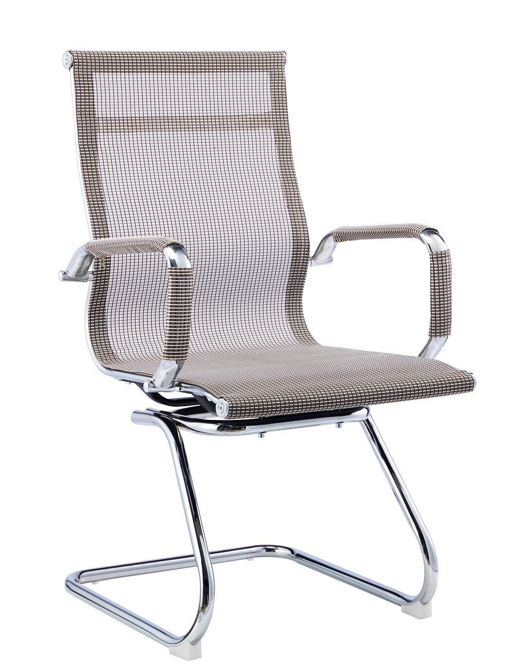 Sill�n de oficina PRAGA, fijo, cromado, malla MARR�N