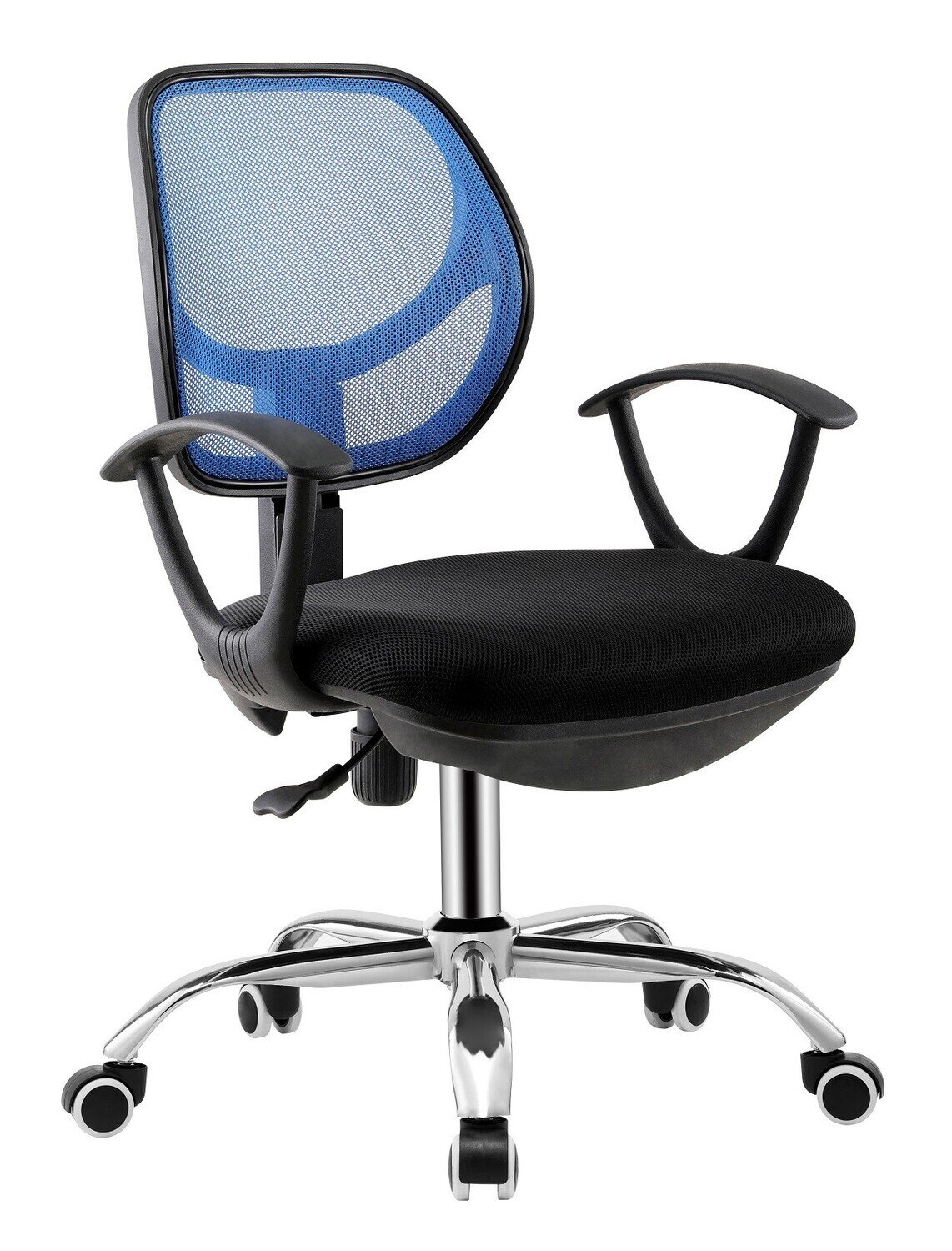 Silla de oficina MIRAFIORI, brazos, malla azul y tejido negro