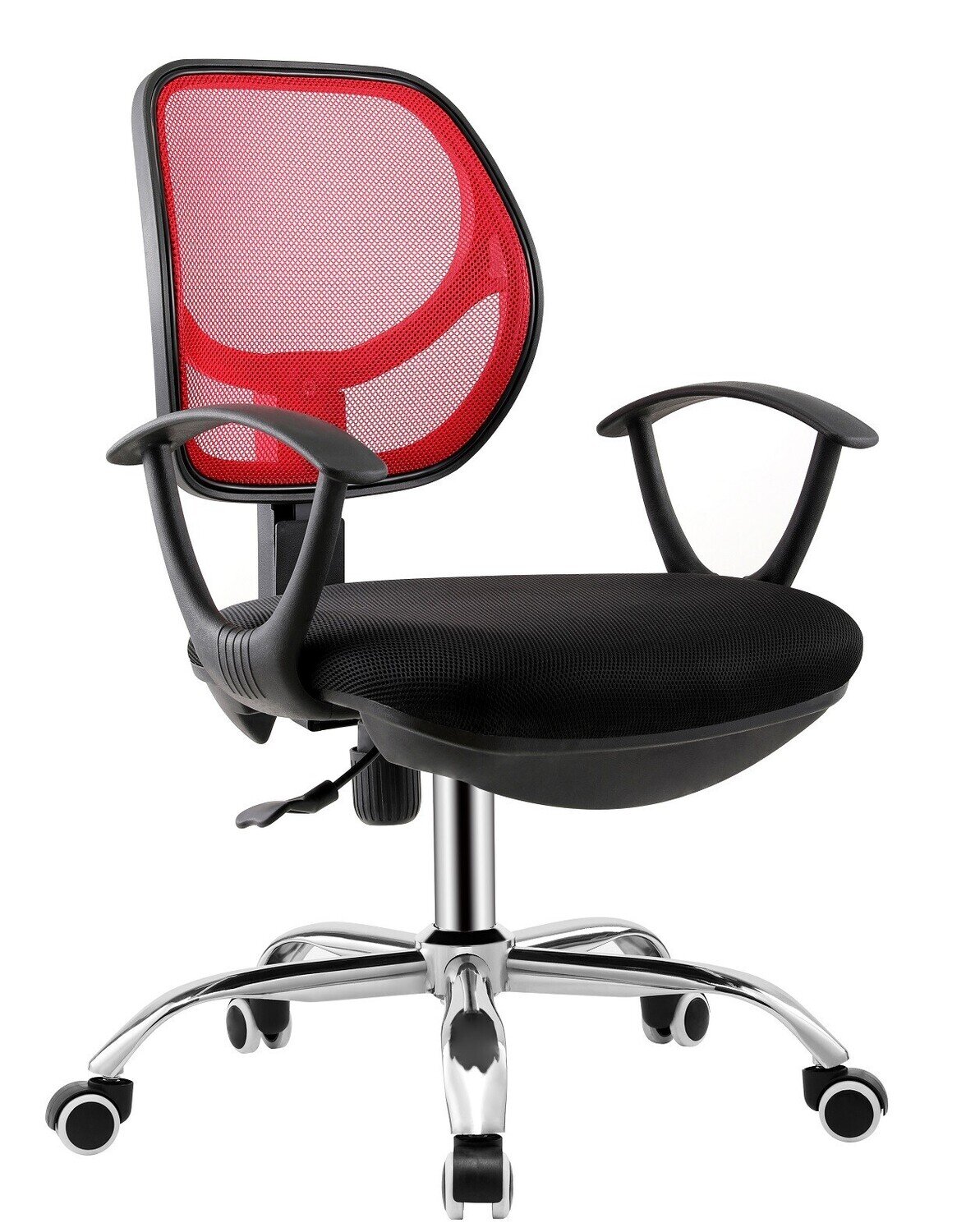 Silla de oficina MIRAFIORI, brazos, malla roja y tejido negro