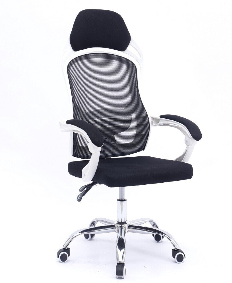 Sill�n de oficina LINZ, blanco, alto, gas, sincro, malla y tejido negro