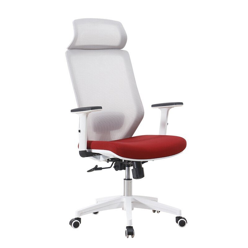 Sill�n de oficina CLAYTON, blanco, malla gris, tejido rojo