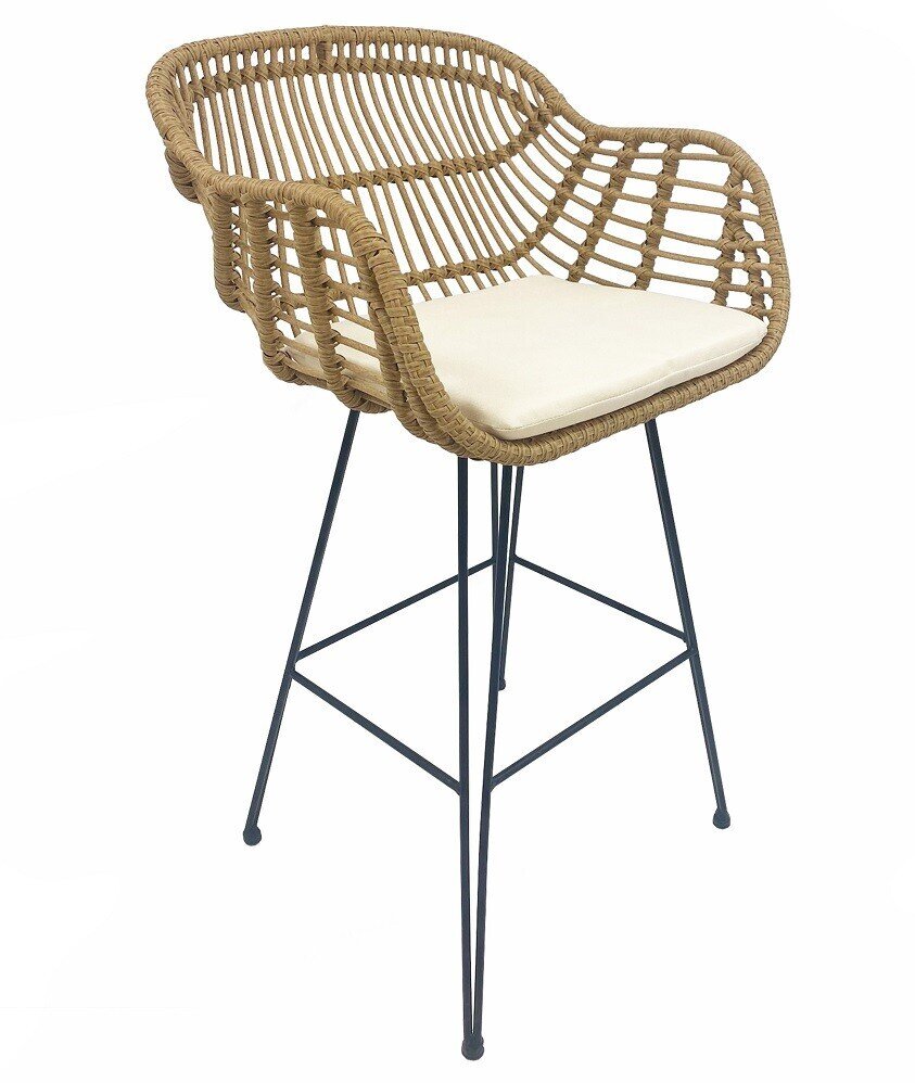 Taburete DEPOK, metal, Rat�n beige, coj�n