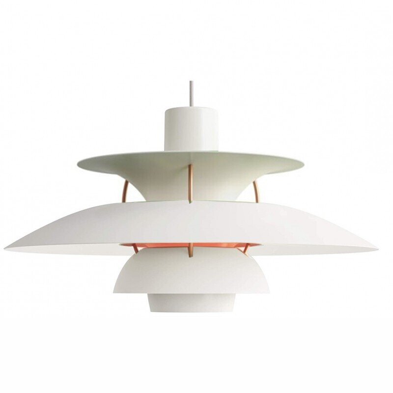 L�mpara DANISH, colgante, aluminio, blanca y coral, 40 cms de di�metro