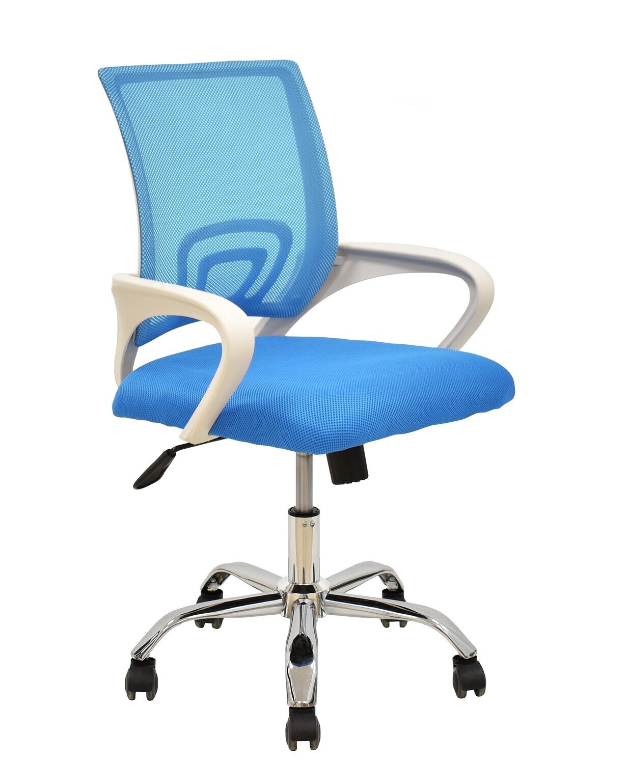 Sill�n de oficina FISS NEW (M), blanco, gas, basculante, malla y tejido celeste