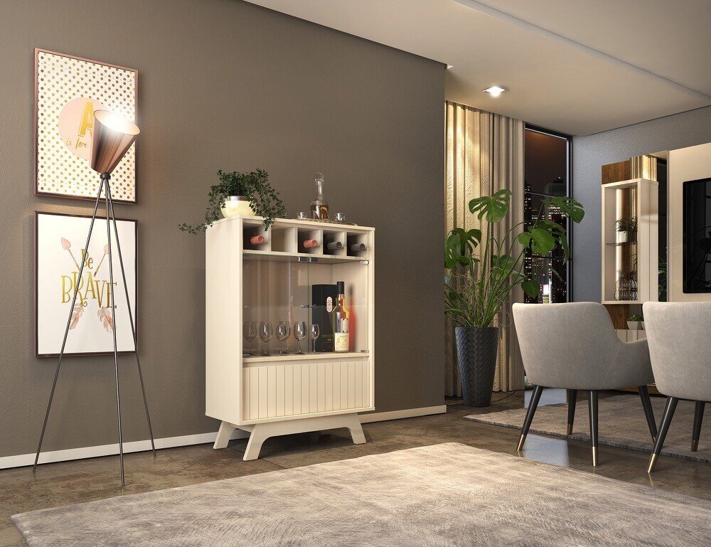 Vitrina BREST, cristal, madera, blanco roto