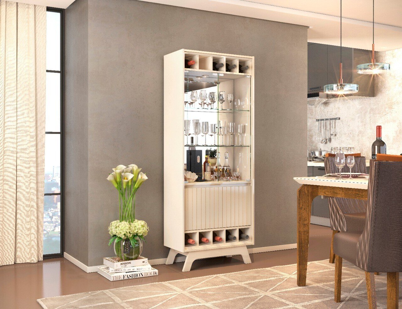 Vitrina GRENOBLE, cristal, espejo, madera, blanco roto Vitrina GRENOBLE, cristal, espejo, madera, blanco roto