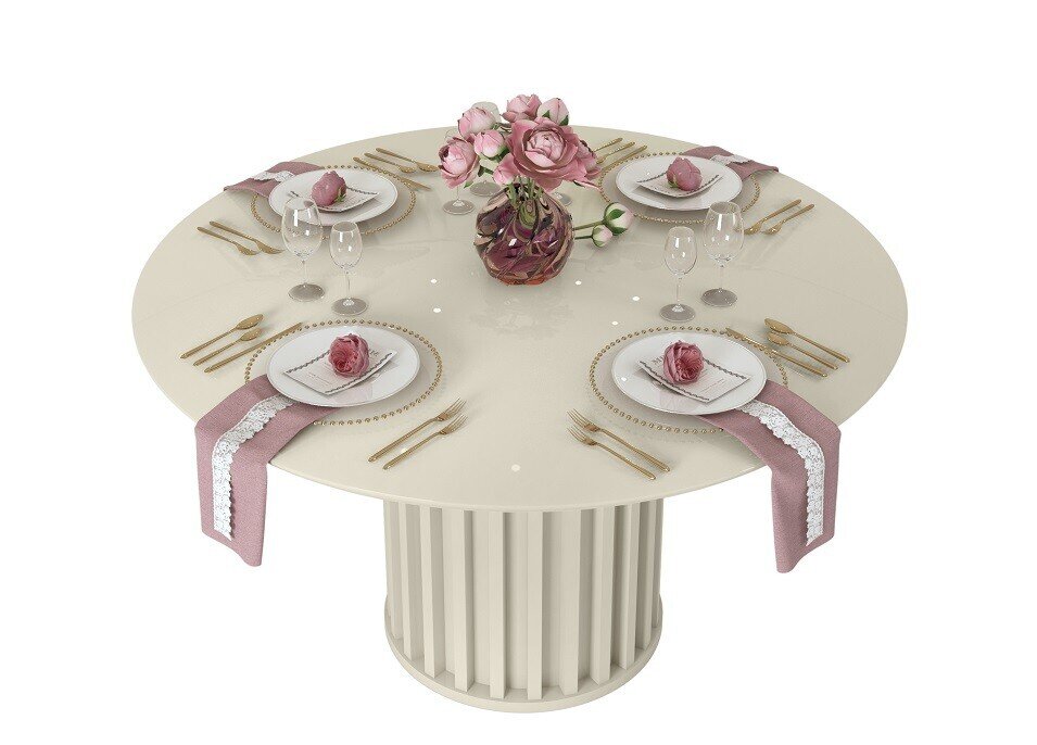 Mesa VIRGINIA, madera, cristal, blanco roto, 136 cms. de di�metro