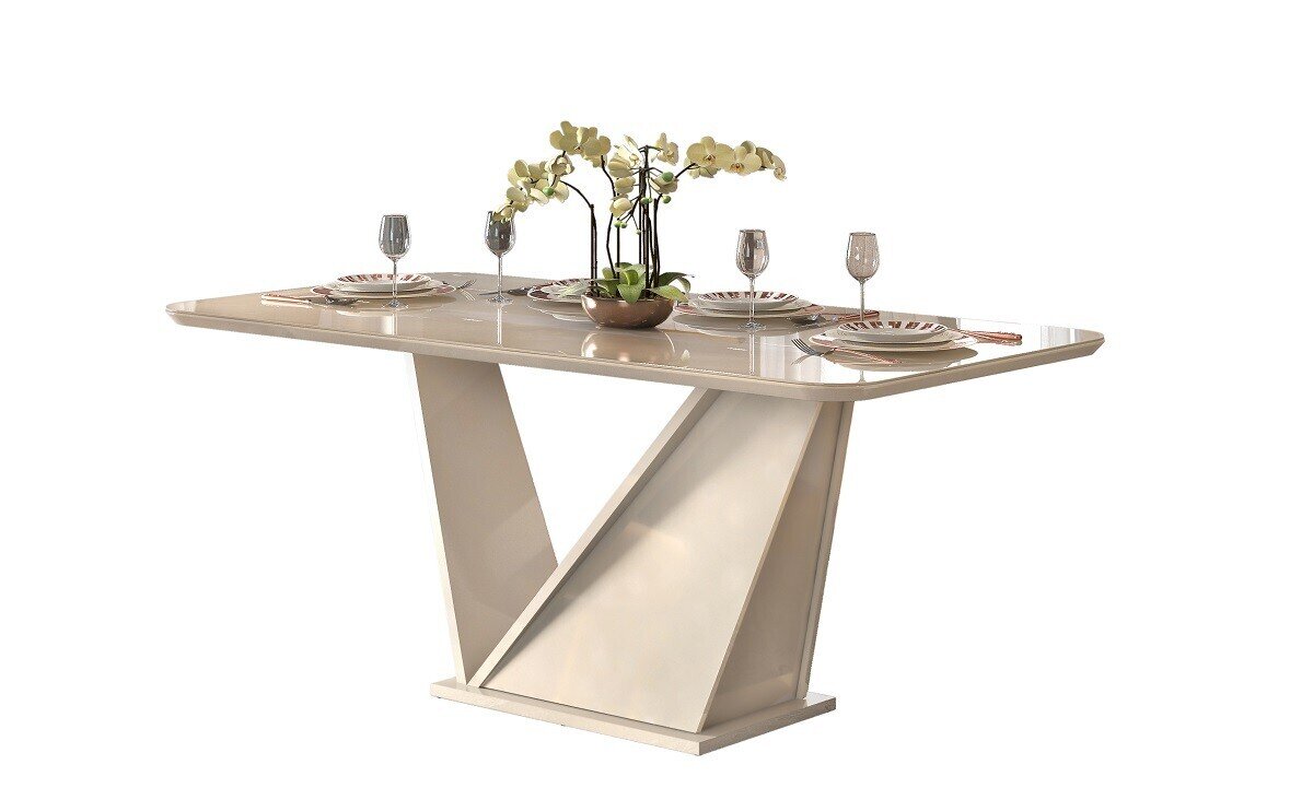 Mesa FREDA, madera, cristal, blanco roto, 180x90 cms