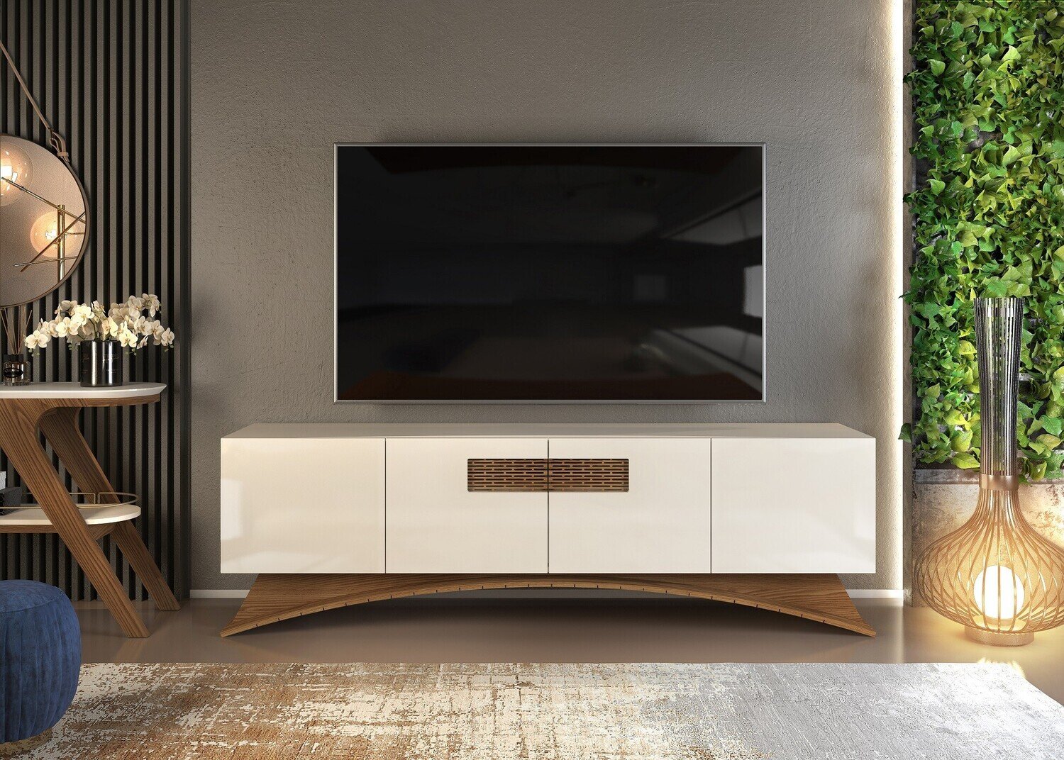 Mueble AUDRY, multiusos, 4 puertas, madera, blanco roto y roble, 180 cms. Mueble AUDRY, multiusos, 4 puertas, madera, blanco roto y roble, 180 cms.