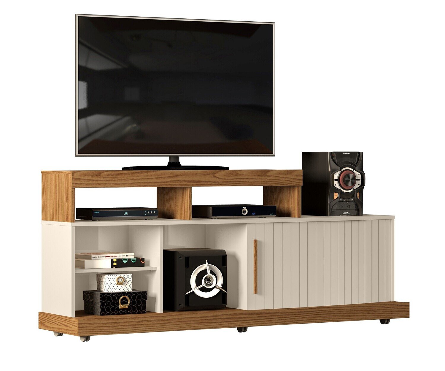Mueble SALOM�, multiusos, madera, roble y blanco roto, 160 cms.