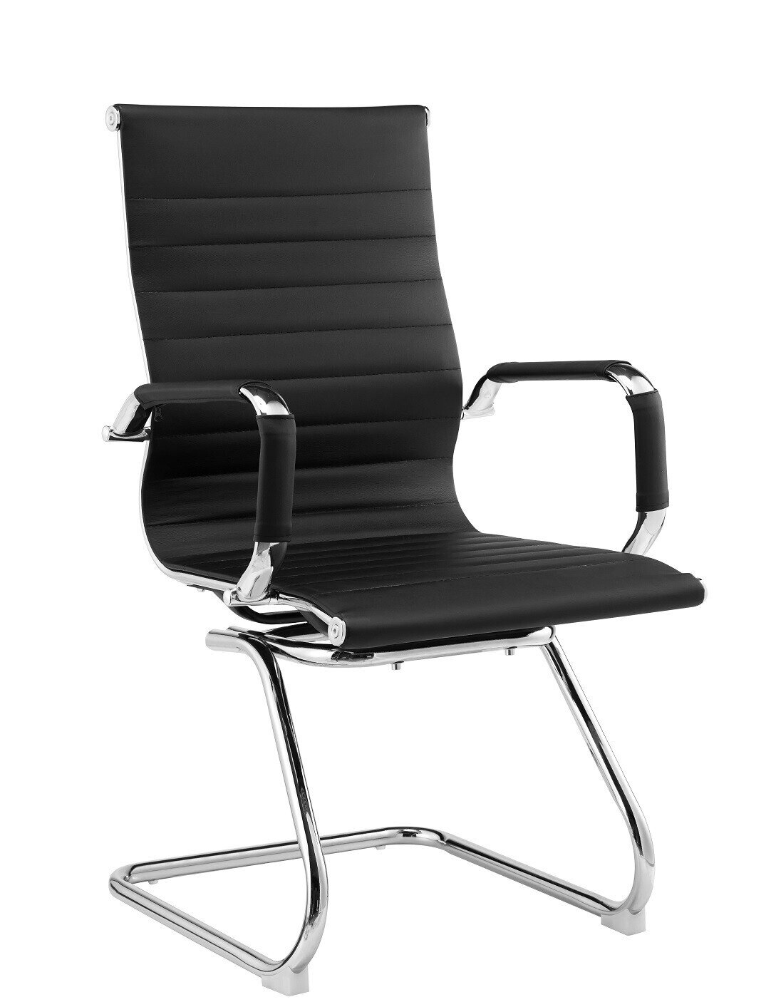 Sill�n de oficina KIEV, fijo de pat�n, cromado, similpiel negra