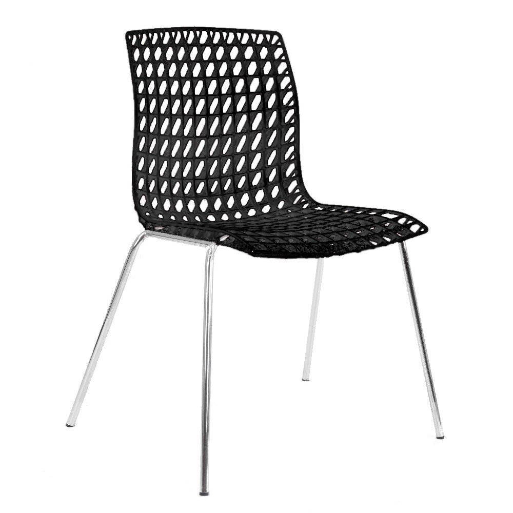 Silla ABIGAL, apilable, cromada, polipropileno negro