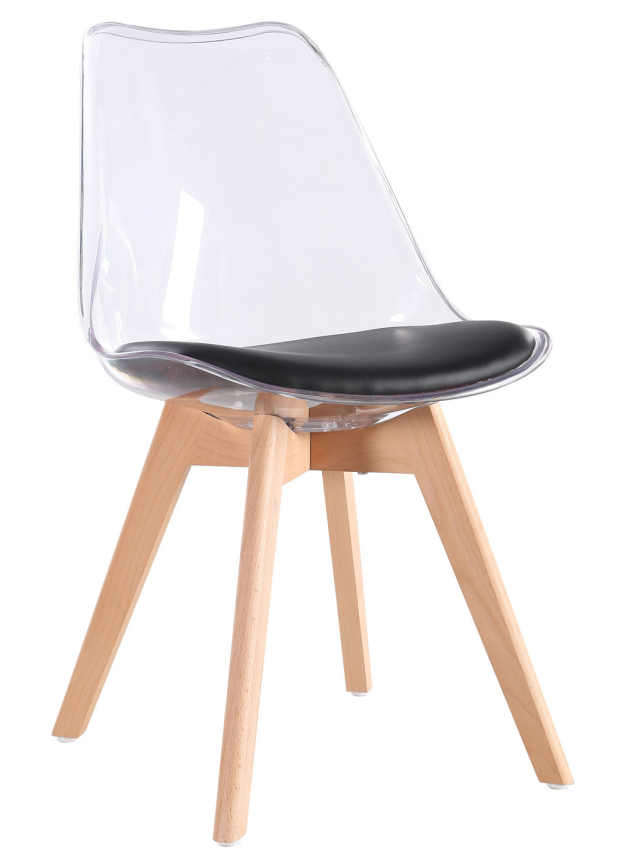 Silla TORRE 4P, madera, transparente, coj�n negro