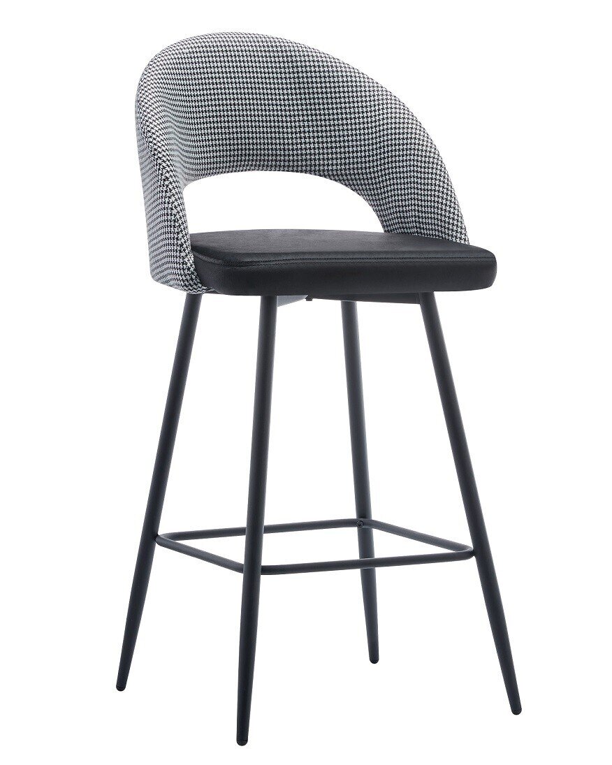 Taburete CLEO, metal, tapizado pata de gallo con negro