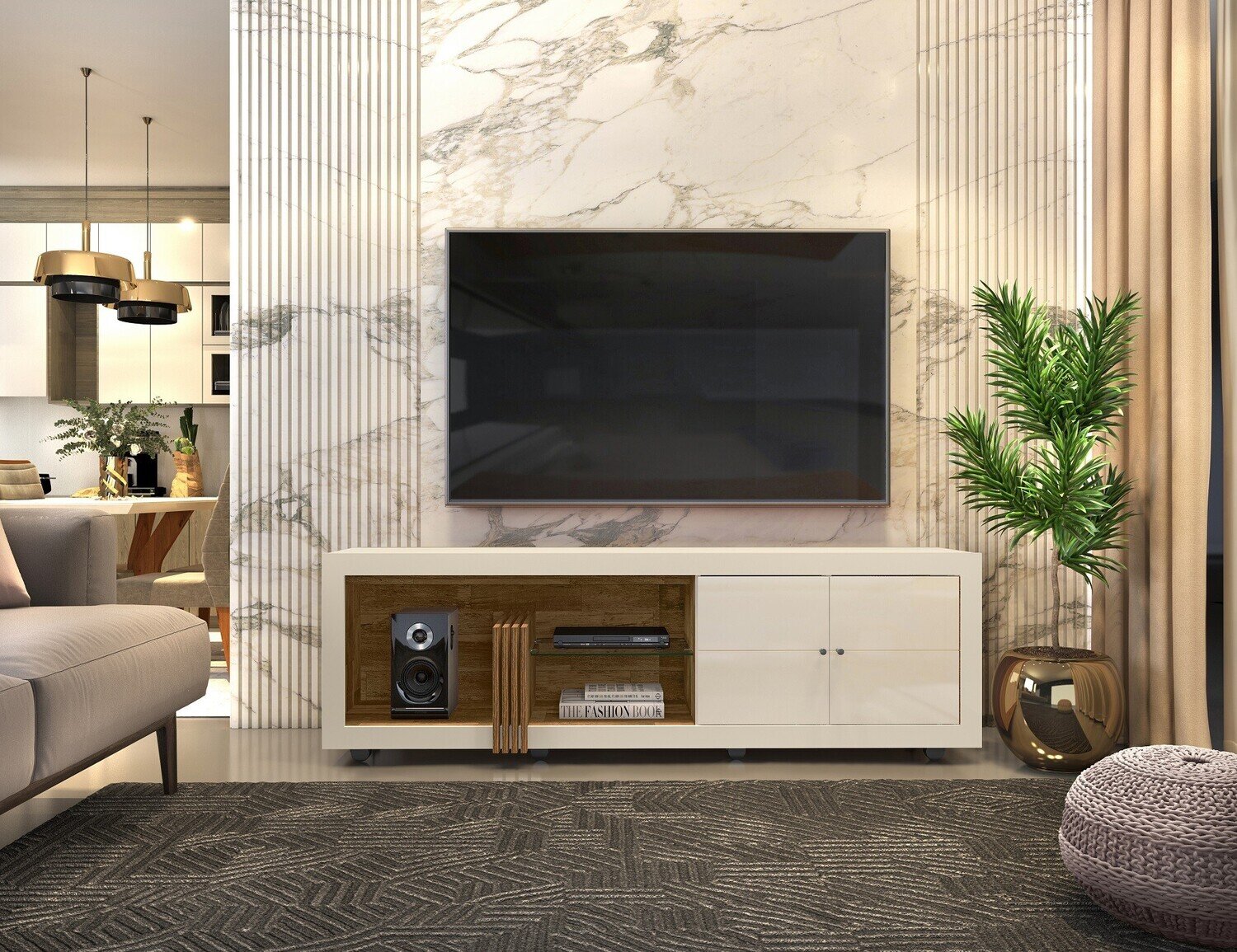 Mueble KIRA, multiusos, madera, blanco roto y demolici�n, 180 cms. Mueble KIRA, multiusos, madera, blanco roto y demolici�n, 180 cms.