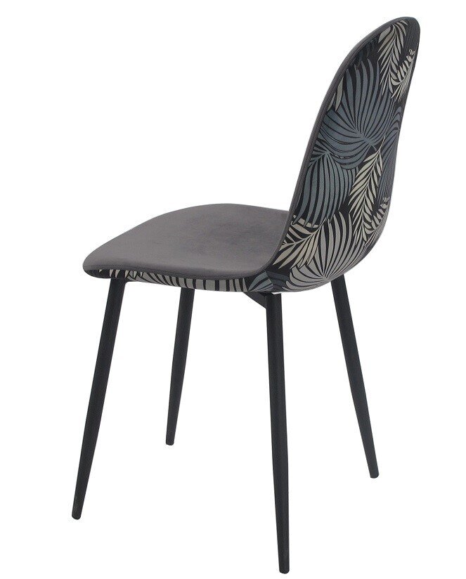 Silla HORUS, metal, tapizado velvet gris con trasera floral a juego
