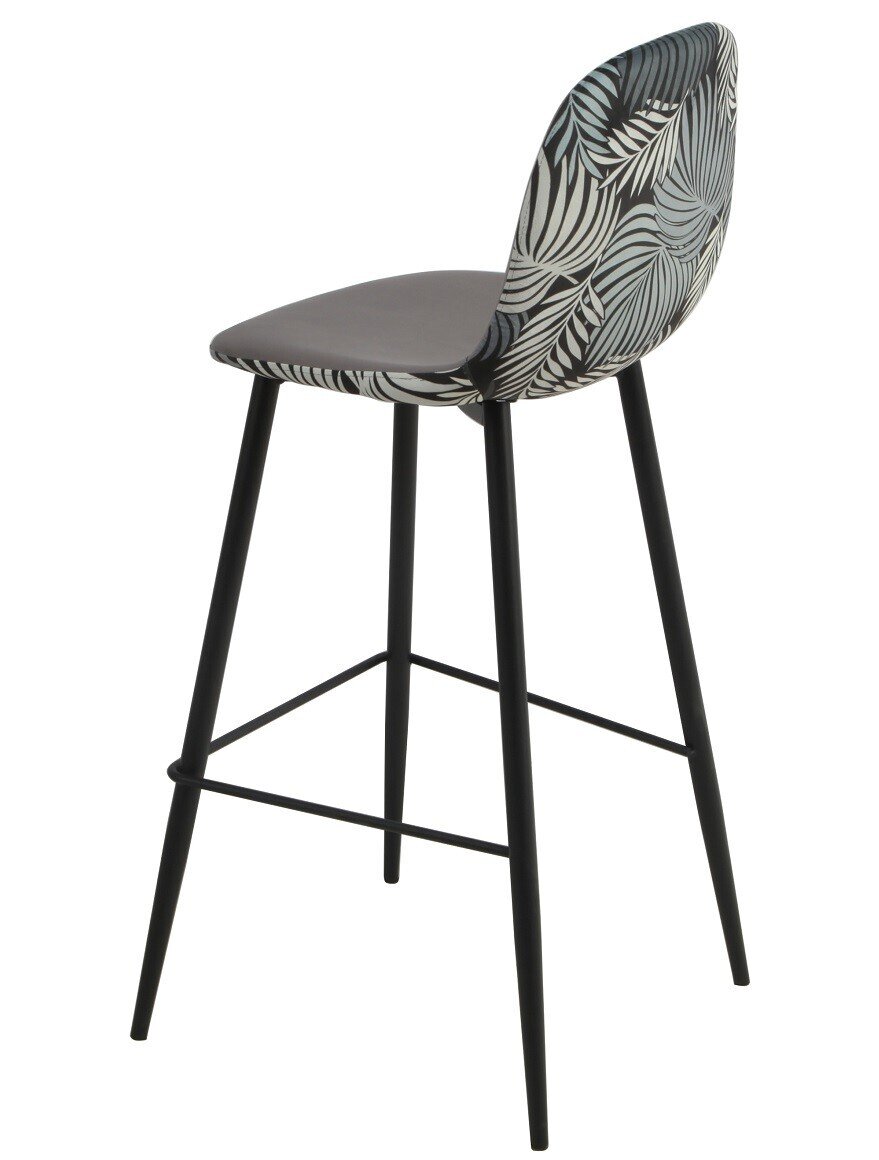 Taburete HORUS, metal, tapizado velvet gris con trasera floral a juego