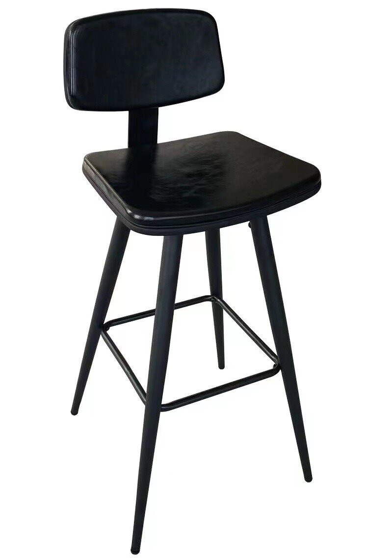 Taburete FASHION, metal, tapizado similpiel negra vintage