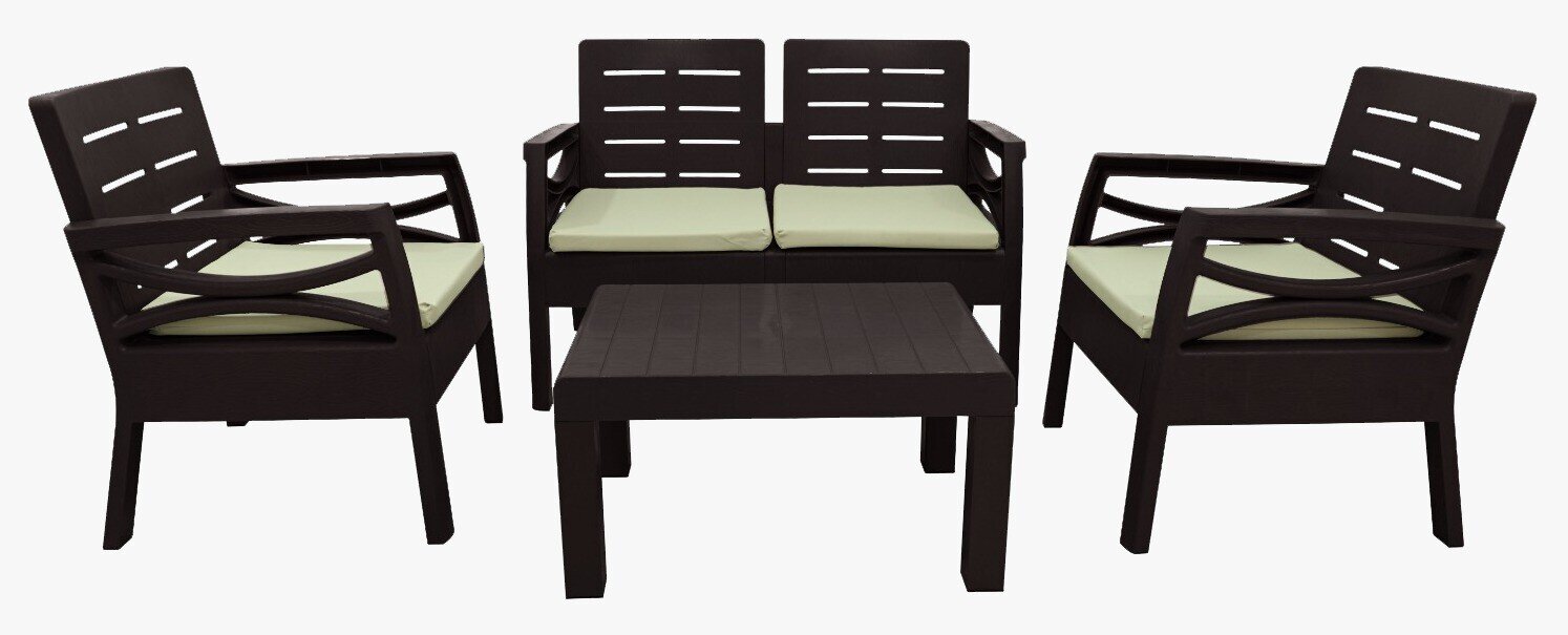 Pack FIONA, 2 sillones, 1 Sof� de 2 plazas y mesa baja, polipropileno MARR�N, coj�n beige