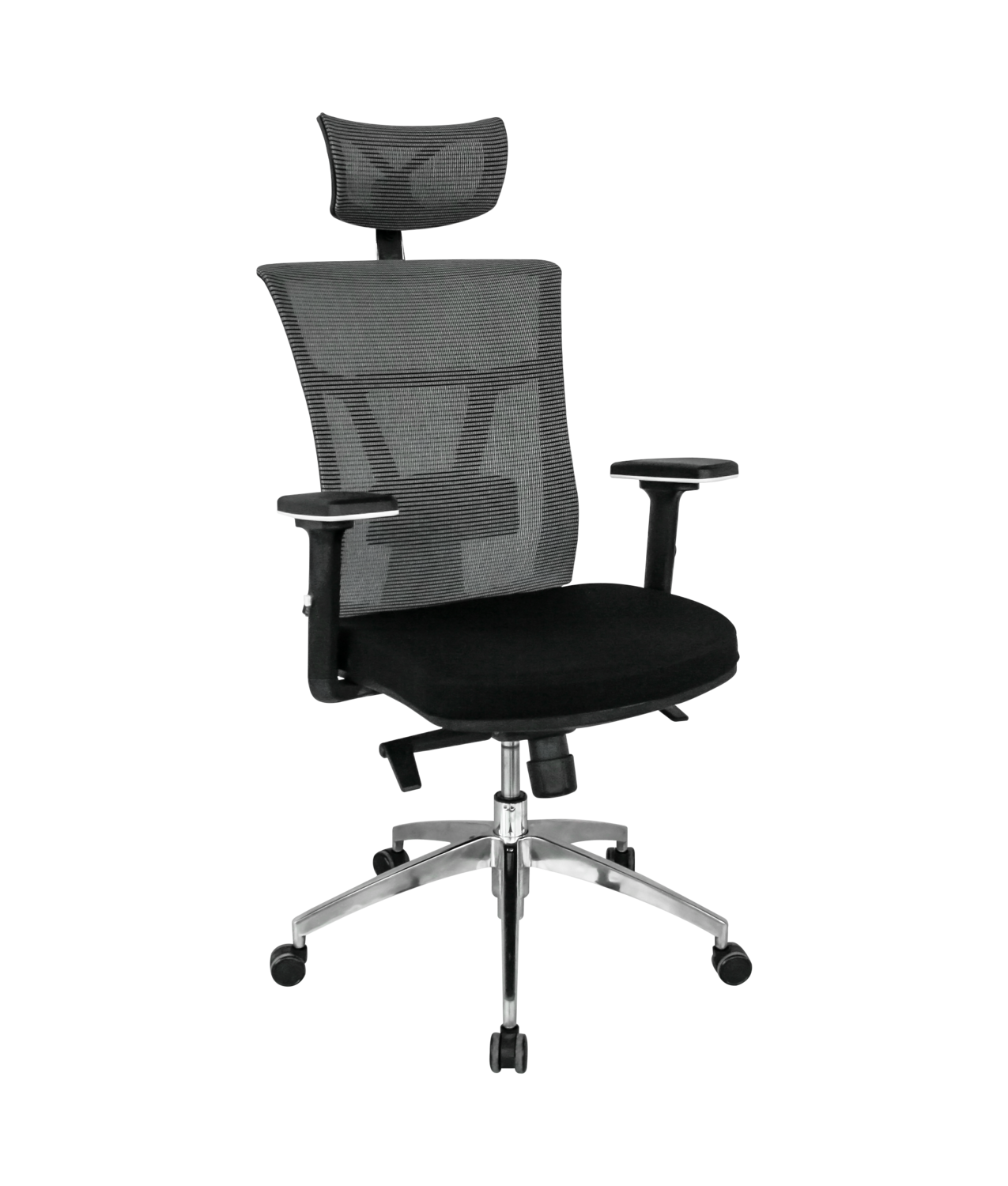 Sill�n de oficina OSAKA, ergon�mico, syncro, malla gris, asiento tejido negro