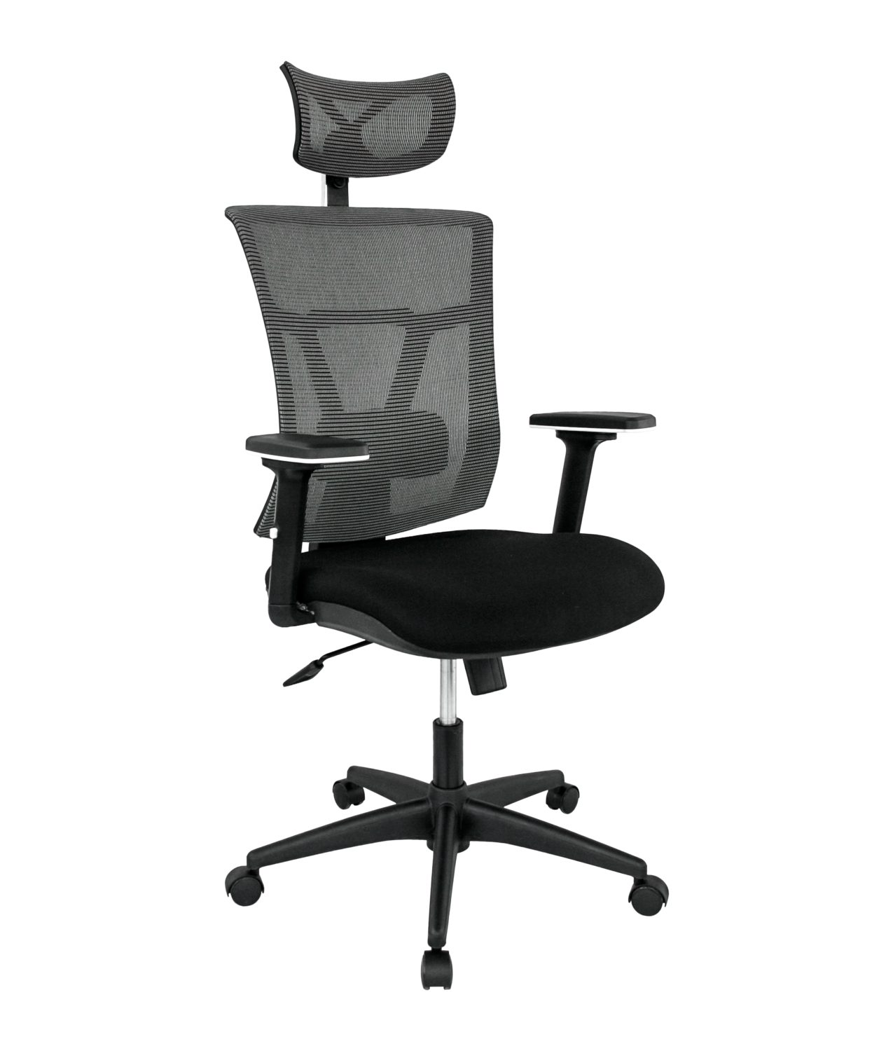 Sill�n de oficina KABUL, ergon�mico, basculante, malla gris, asiento tejido negro