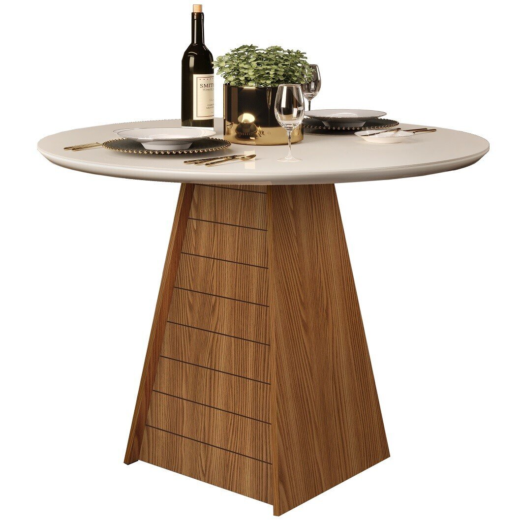 Mesa FLER, madera, cristal, roble y blanco roto, 103,5 cms. de di�metro